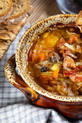 Traditional russian sour cabbage soup