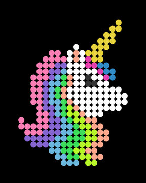 Pony horse. Pixel unicorn rainbow image, for blocks and toy pattern. Vector Illustration of pixel art.
