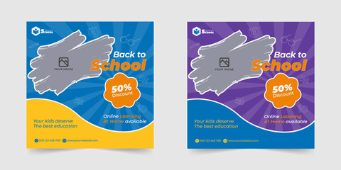 Back to school admission promotion social media post banner template, Best discount offer social media post