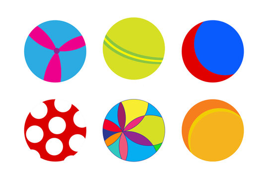 Colored beach balls. Balloons with different patterns. Inflatable elastic balls for the game. Vector image. Stock photo.