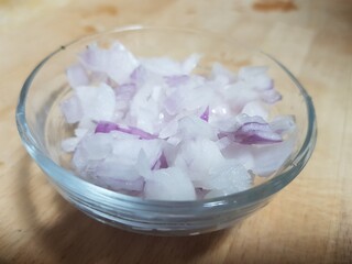 Chopped Onions in a bowl. Portion for cooking recipe.