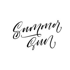 Summer sun ink brush vector lettering. Modern slogan handwritten vector calligraphy. Black paint lettering isolated on white background. Postcard, greeting card, t shirt decorative print.
