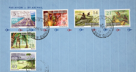 vintage retro air mail luftpost envelope briefumschlag stamp used gestempelt Papua New Guinea...