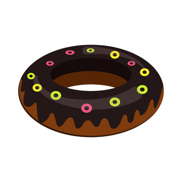Bright chocolate donut. Inflatable swimming ring. illustration can be used for topics like pool party, vacation, beach, seaside