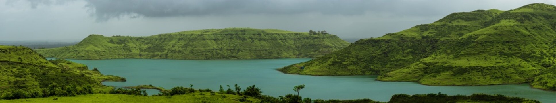 A Splendid View of Dhom Dam during the rains on our way to Garbett plateau - Matheran