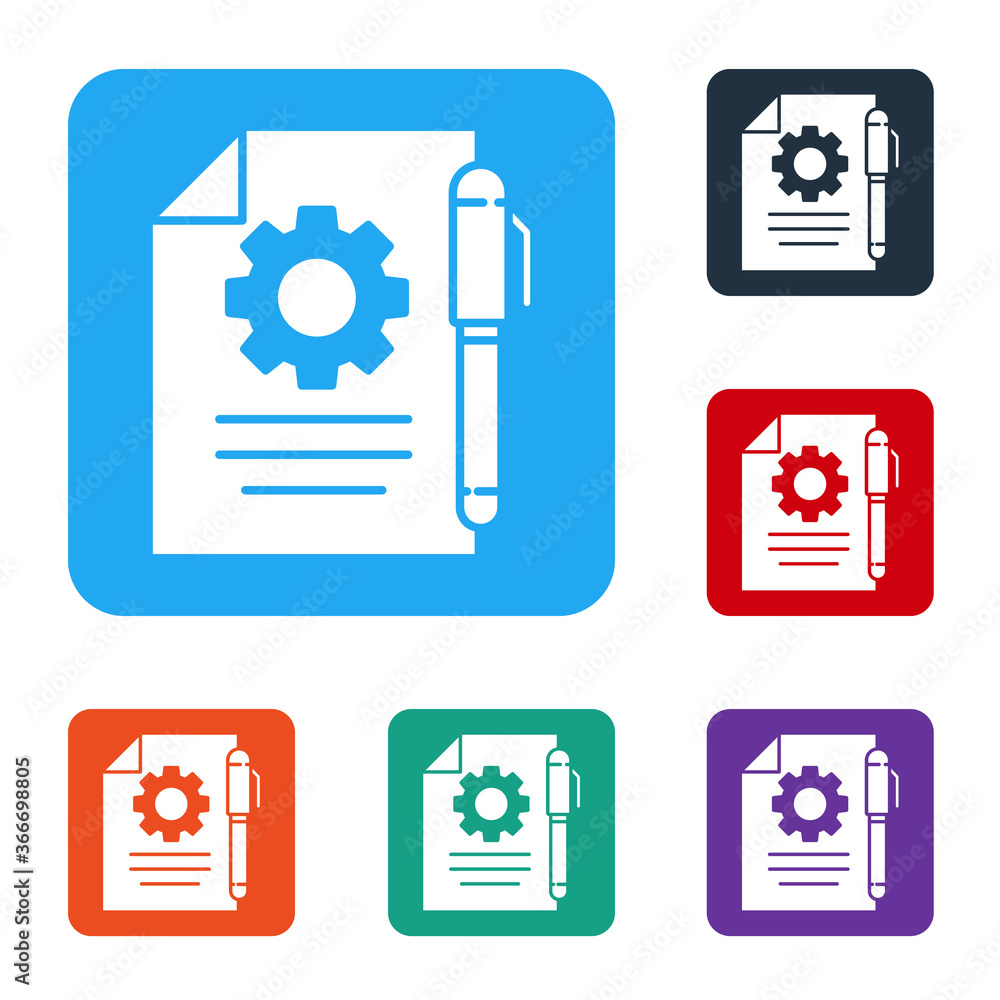 Poster white document settings with gears icon isolated on white background. software update, transfer prot