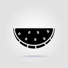 Watermelon wedge black icon isolated on a gray background with soft shadow