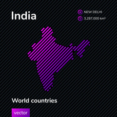 Vector stylized map of India in violet and green colors