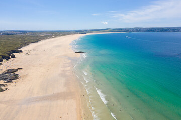 Aerial photograph of Godrevy Beach, Cornwall, England