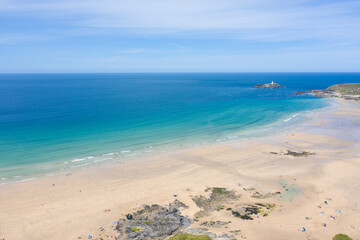 Aerial photograph of Godrevy Beach, Cornwall, England