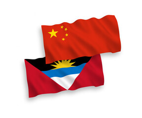 Flags of Antigua and Barbuda and China on a white background