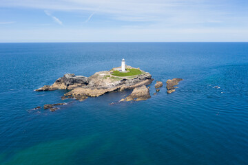 Aerial photograph of Godrevy Beach, Cornwall, England
