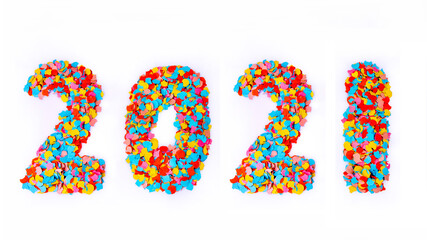 New Year - Confetti Numbers 2021 - Isolated On White Background