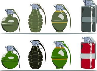 Set of hand grenade - obrazy, fototapety, plakaty