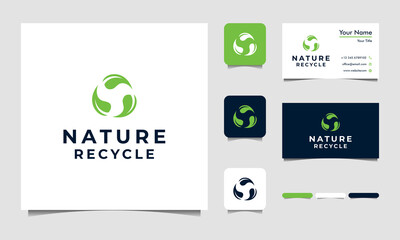 Nature Recycling Leaves logo with business Card Design Vector