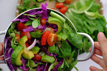 Vietnamese vegetarian cuisine, mixed vegetable, avocado salad, tomato, nutrition vegan dish