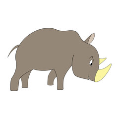 Cartoon color rhinoceros outline. Vector color illustration isolated on white background. Decoration for greeting cards, posters, flyers, prints for clothes.