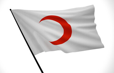 Red Crescent Flag, Wavy Fabric Flag, 3D Rendering