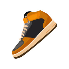 Black and orange gym shoe. High-Top sneaker for stroll. Can be used for topics like shopping, activity, accessory