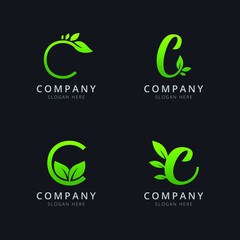 Initial C logo with leaf elements in green color