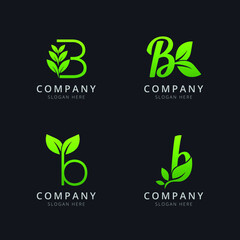 Initial B logo with leaf elements in green color
