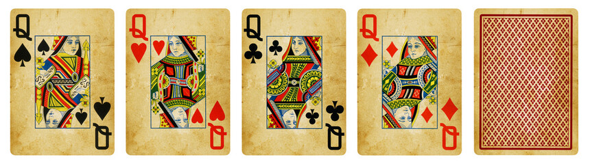 Four Queens Vintage Playing Cards - isolated on white	