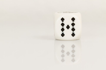 Nine Playing Casino poker dice closeup Isolated on white background with reflection. Abstract Pattern