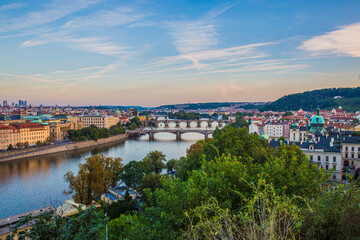 Fototapeta na wymiar Panoramic view of Prague from Charles Bridge at sunset