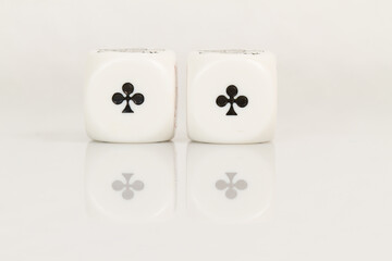 Two Aces Playing Casino poker dice closeup Isolated on white background with reflection. Abstract...