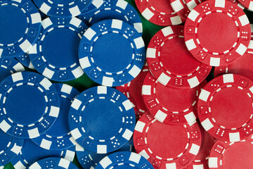 Battle Blue versus red yin vs yang Casino Playing Poker Chips. Abstract Pattern Background