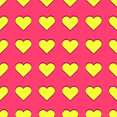 
Love seamless pattern with yellow hearts on a red background. Vector illustration for print and postcards