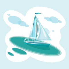 Fototapeta premium Sailboat. Sea travel around the world, yacht racing. Sailboat side view with shadow 