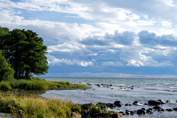 Cloudy evening over ocean outside island of Gotland, Sweden