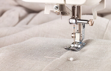 Close-up of modern sewing machine presser foot and needle