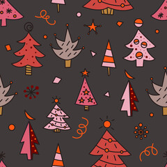 Christmas tree doodles seamless pattern