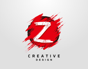 Z Letter Logo In Circle Grunge Splatter Element. Red Grunge Ink Splash Explosion Icon design.
