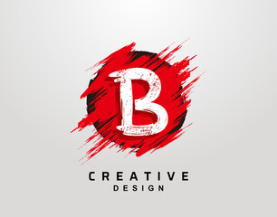 Fototapeta premium B Letter Logo In Circle Grunge Splatter Element. Red Grunge Ink Splash Explosion Icon design.