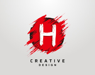 H Letter Logo In Circle Grunge Splatter Element. Red Grunge Ink Splash Explosion Icon design.