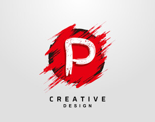 P Letter Logo In Circle Grunge Splatter Element. Red Grunge Ink Splash Explosion Icon design.