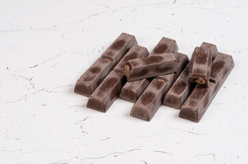 Rye bread croutons, isolated on white background.