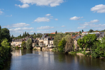 View of the old houses on the banks of the Creuse river in Argenton sur Creuse