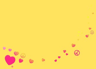 Yellow background with hearts peace symbol 