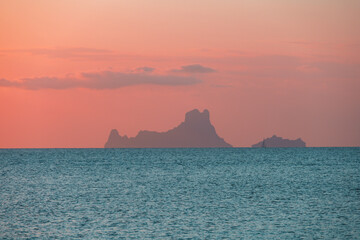 The magic, famous rock of Es Vedra, Ibiza, from the port of Formentera. Ibiza's most popular icon...