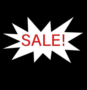 Red sale! message on the white speech bubble.  Discount text for advirtisement and marketing.