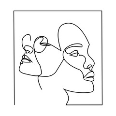couple face line art 