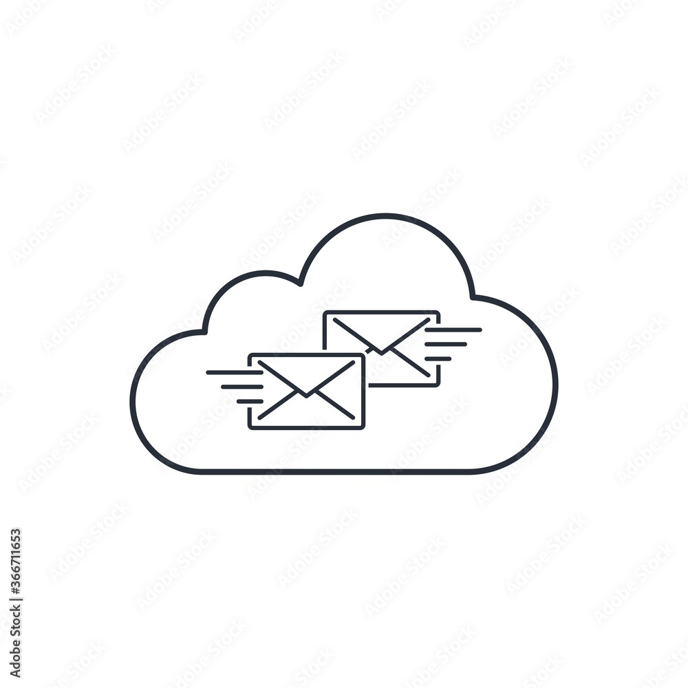 Poster correspondence in the cloud. vector linear icon isolated on white background.