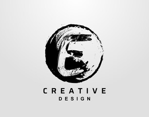 E Letter Logo With Circle Grunge Element. Retro Circle Splatter logo design template.