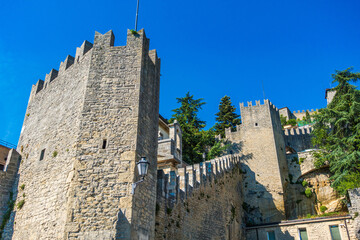 San Marino, UNESCO World Heritage, located on the highest of Monte Titano's summits, symbol of...