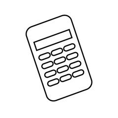 Back to school. Calculator in doodle style isolated on white background. Signature Icon. Vector outline illustration. Can be used as an icon or symbol. Decor element. Hand drawn black sketch.