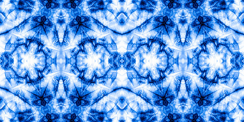 Sea Blue Seamless Nautical Ikat Pattern. Repeated Ceramic Mosaic. Indigo Banner. Endless Blueish On White Background Hand drawn Ikat. Navy Watercolor Design. Sky Blue Grunge Ethnic.